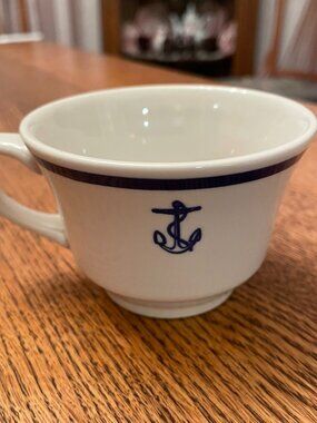 Vintage Homer Laughlin US Navy Anchor Blue and White Coffee Cup Mug 7 ounces*